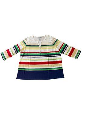 NWOT Striped Womens 3/4 Sleeve Henley Top 2X National Cotton Blend Multicolor